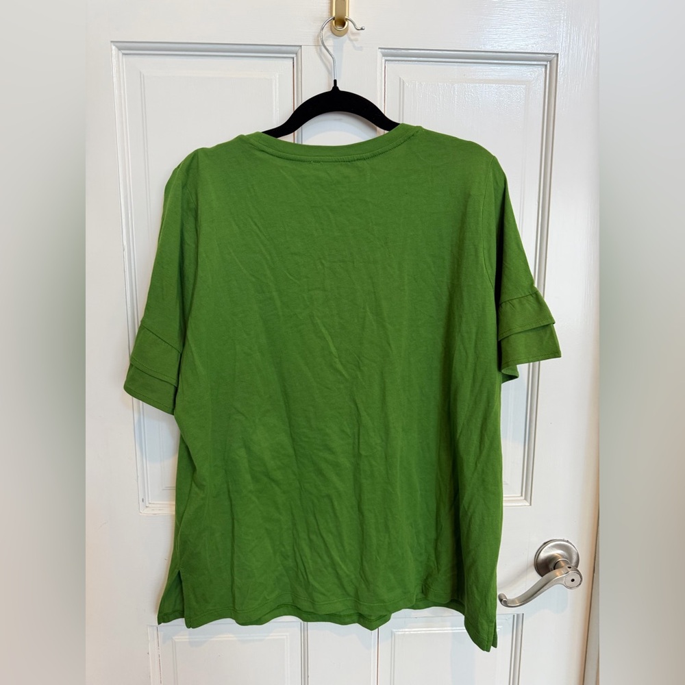 Like New Michael Kors Green Ruffle Sleeve Shirt Size L - Picture 3 of 5